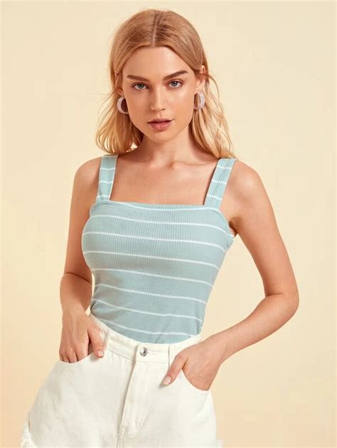 Shein Striped Rib Knit Cami Top Tops Cami Tops Tank Tops Women