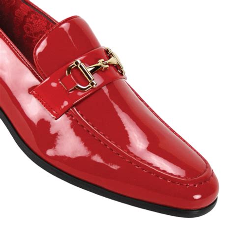 Globe Footwear Red Mens Patent Leather Dress Shoes Gold Buckle Tuxedo Design Menswear