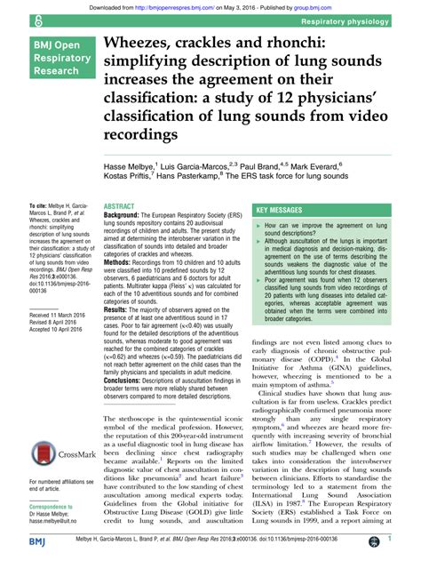 Pdf Wheezes Crackles And Rhonchi Simplifying Description Of Lung