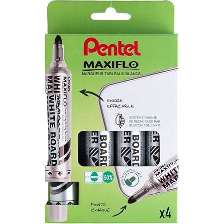 Pentel Maxiflo Pochette Marqueurs Tableau Blanc Pointe Conique