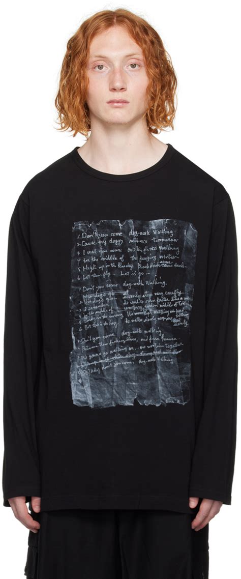 Black Graphic Long Sleeve T Shirt By Yohji Yamamoto On Sale