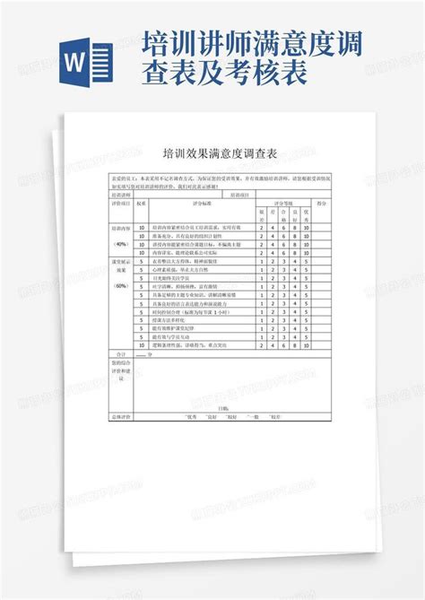 培训讲师满意度调查表及考核表 Word模板下载编号ldknywvn熊猫办公