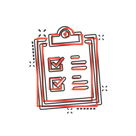 Checklist Clipboard Sign Icon In Comic Style Document List Vector