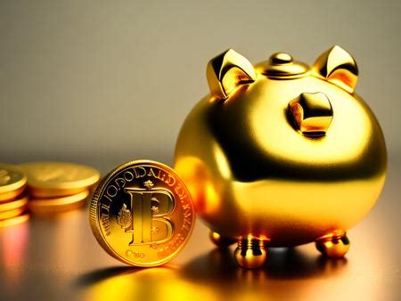 A Gold Piggy Bank Sitting Next To A Pile Of Gold Coins Image Design