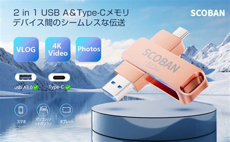 Jp 【2024新登場＆アプリ不要】scoban Usbメモリ 大容量 Usbメモリー 512gb 2in1 Usb3