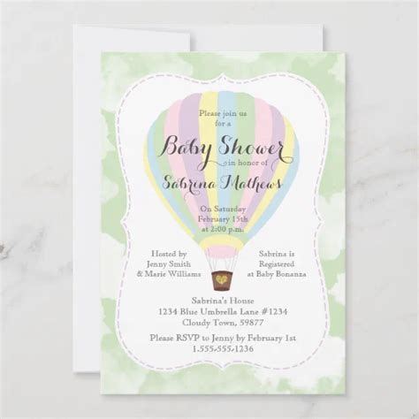 Pastel Hot Air Balloon Gender Neutral Baby Shower Invitation Zazzle