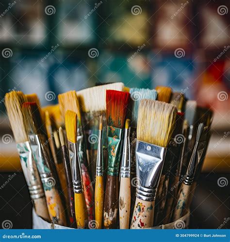 Lifestyle Photo Assorted Color Paint Brushes Stock Photo Image Of