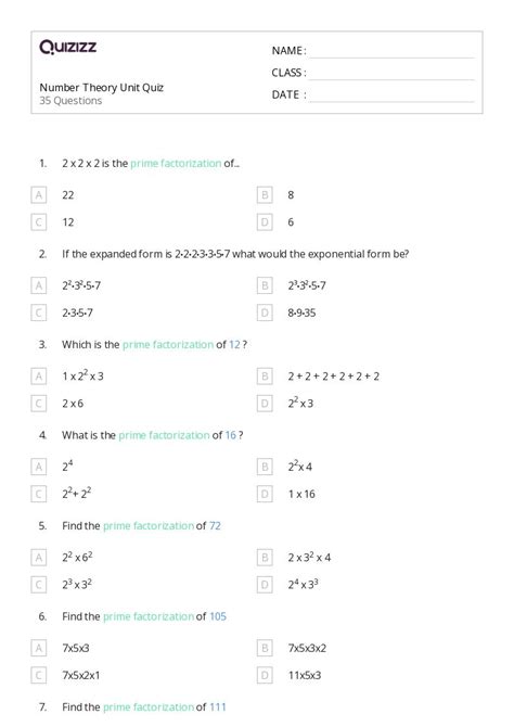 50 Number Theory Worksheets For 8th Year On Quizizz Free And Printable