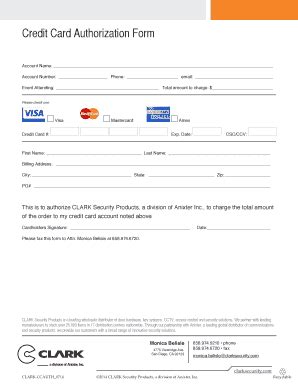 Fillable Online Credit Card Authorization Form Clarkelectronicscom