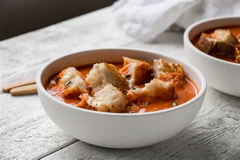 Creamy Tomato Soup With Rosemary Fontina Grilled Cheese Croutons My