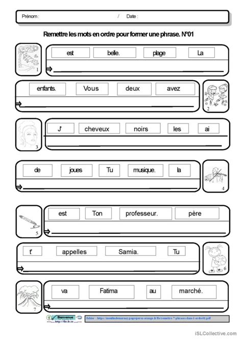 Remettre Phrases Dans L Ordre N Fran Ais Fle Fiches Pedagogiques