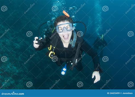 Happy Scuba Diver Stock Image Image Of Dive Emotions 24425499