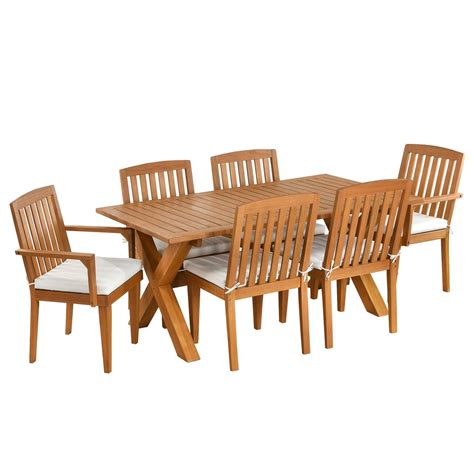 7 Piece Eucalyptus Grandis Wood Table Set With White Cushions Michaels