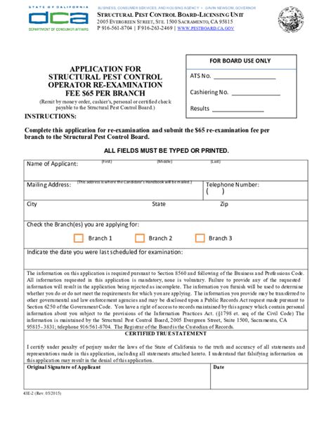 Fillable Online Pestboard Ca Application For Structural Pest Control