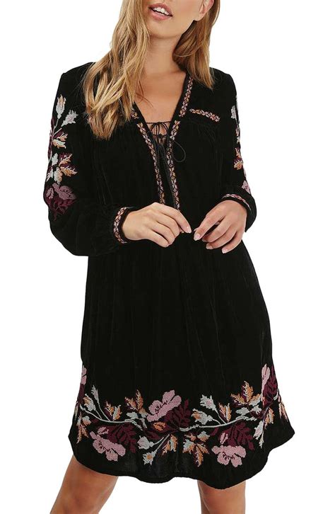 Topshop Floral Embroidery Velvet Dress Nordstrom