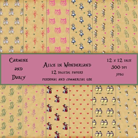 Alice In Wonderland Digital Papers 12 X 12 Scrapbook Papers Etsy