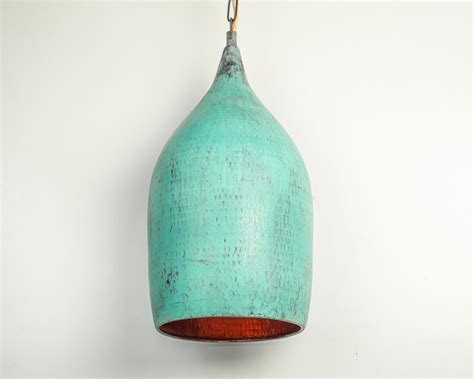 Oxidized Copper Pendant Light Hammered Copper Kitchen Island Lighting Green Patina Copper