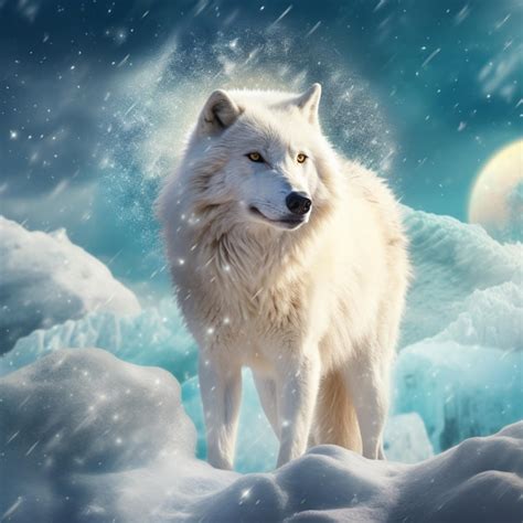 Premium AI Image | A white wolf with the moon in the background