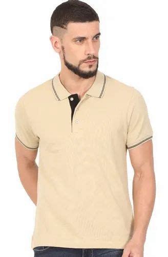 Cotton Half Sleeve Mens Beige Colour Polo Collar Neck T Shirts Size