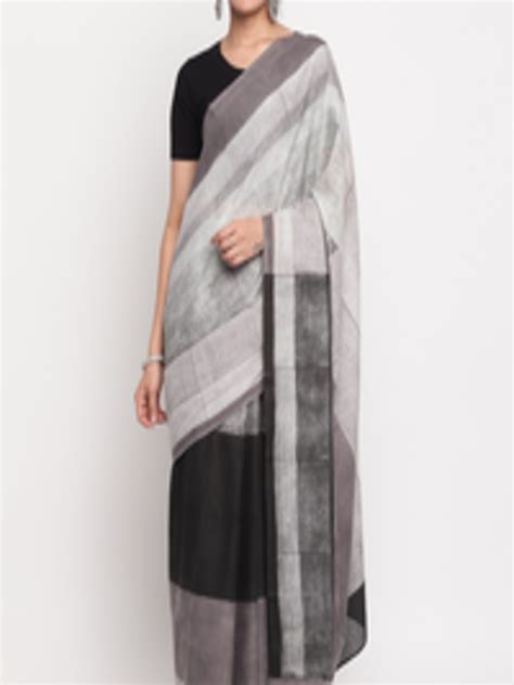 Buy Fabindia Grey & Black Woven Design Pure Cotton Saree - Sarees for ...