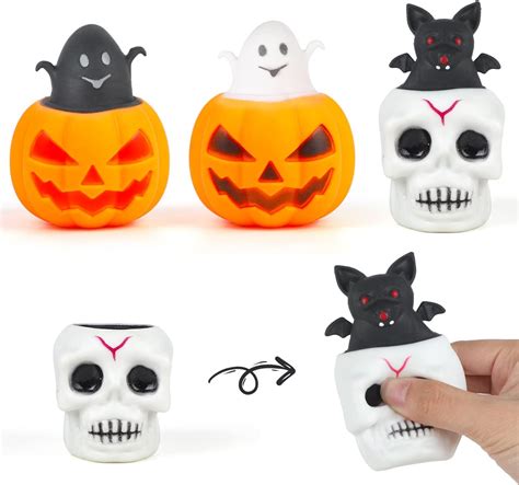 Veylin Halloween Toys 3 Pieces Halloween Pumpkin Skull Stress Ball For Halloween Goody Bags