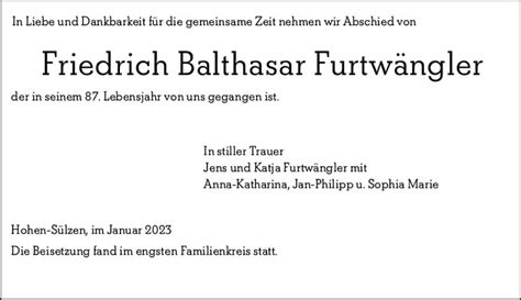 Traueranzeigen Von Friedrich Balthasar Furtw Ngler Vrm Trauer De