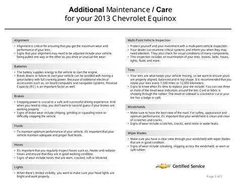 Maintenance Schedule For 2013 Chevrolet Equinox Chevrolet Certified Service Download Printable