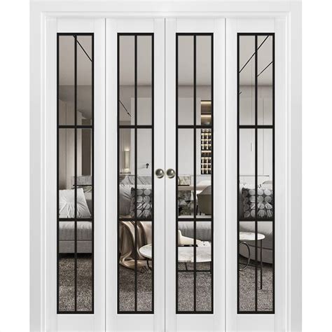 Sliding Closet Double Bi Fold Doors Lucia White Silk Clear Glass