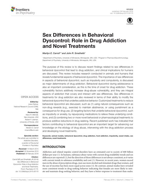 Pdf Sex Differences In Behavioral Dyscontrol Role In Drug Addiction