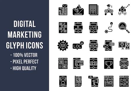 Iconos De Glifo De Marketing Digital Vector Premium