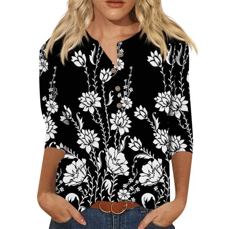 Paaisye Summer Length Sleeve Blouses For Women Crew Neck Print