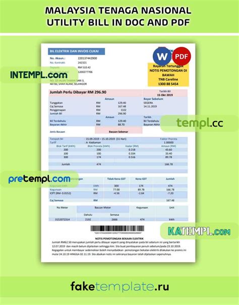 Malaysia Tenaga Nasional Electricity Utility Bill Pdf And Word