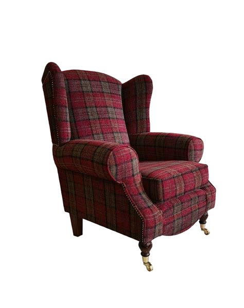 Accent Wing Back Queen Anne Cottage Chair Lana Red Tartan Dark Wood