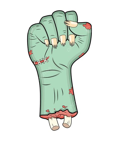 Scary Zombie Hand Fist Gesture On White Background Vector Blood Hand