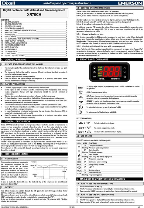 Emerson Dixell Xr Ch Installing And Operating Instructions Pdf