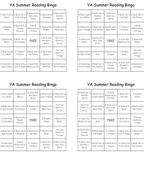 YA Summer Reading Bingo WordMint