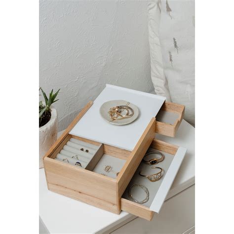 Coffret Bijoux Bois Et Blanc Avec Tiroirs Compartiments Cach S