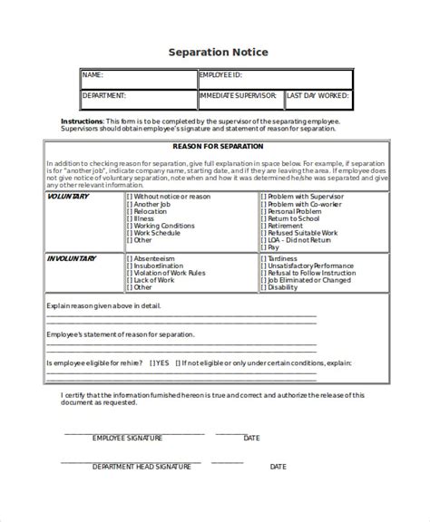 Separation Notice Templates Google Docs Ms Word Apple Pages