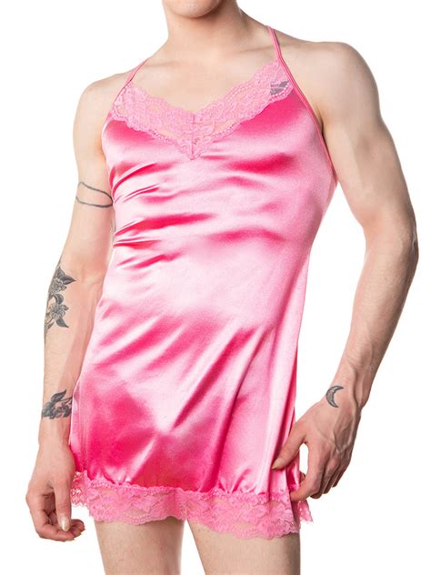 Mens Pink Satin And Lace Nightie Sexy Lingerie For Men Xdress Uk