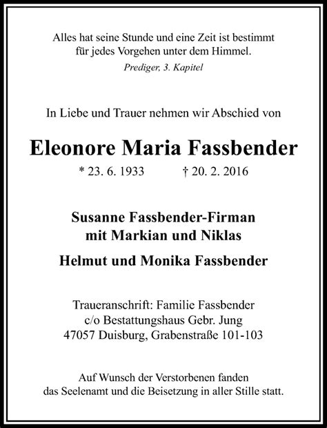 Alle Traueranzeigen für Eleonore Maria Fassbender trauer rp online de