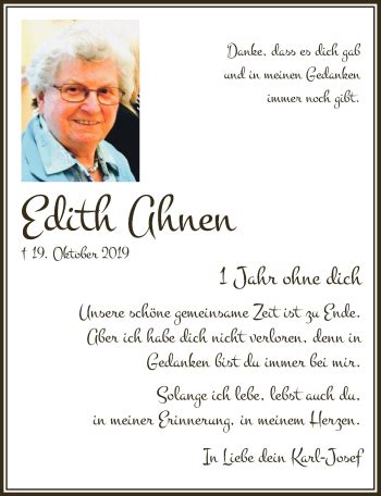 Traueranzeigen Von Edith Ahnen WirTrauern