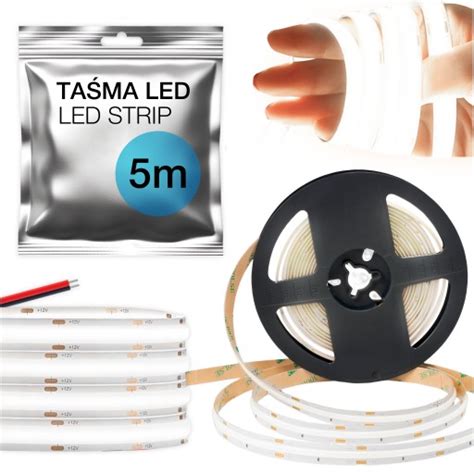 Taśma LED COB 5m 12V 230V LEDY NEON BIAŁA Zimna 6000K MOCNA 4500lm 50W