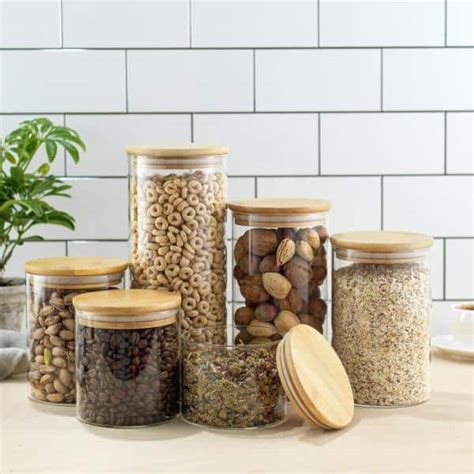 Joyjolt Joyful Piece Kitchen Storage Jars With Airtight Bamboo Clamp