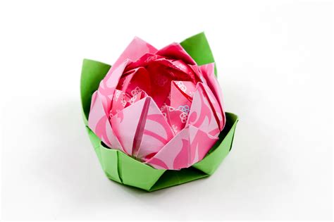 Cách gấp hoa sen giấy hồng theo phong cách Origami