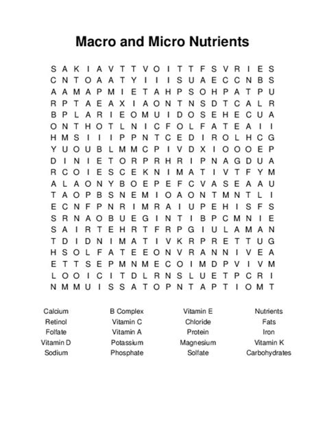 Macro And Micro Nutrients Word Search