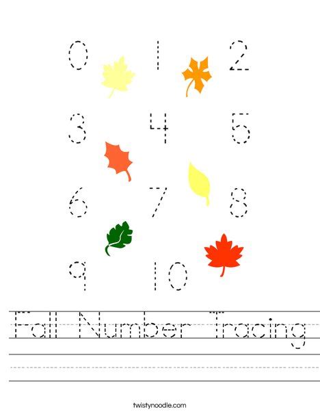 Fall Number Tracing Worksheet Twisty Noodle