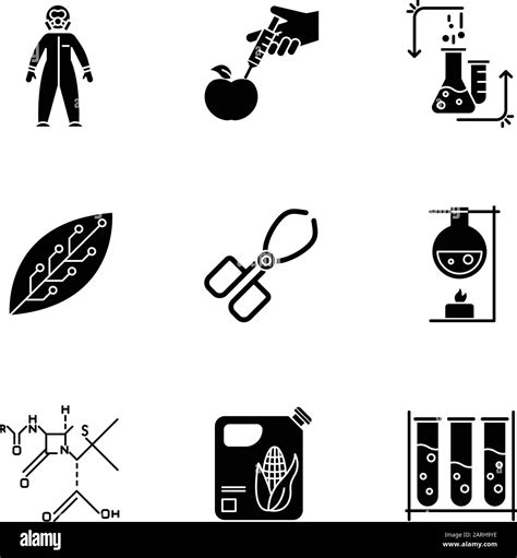 Conjunto De Iconos De Glifos De Desarrollo Científico Equipos De Biotecnología Método De