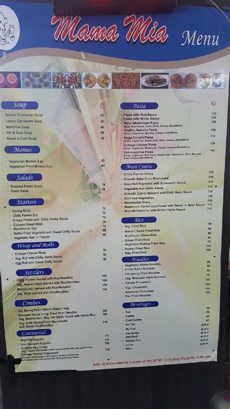 Menu at Mama Mia, Noida