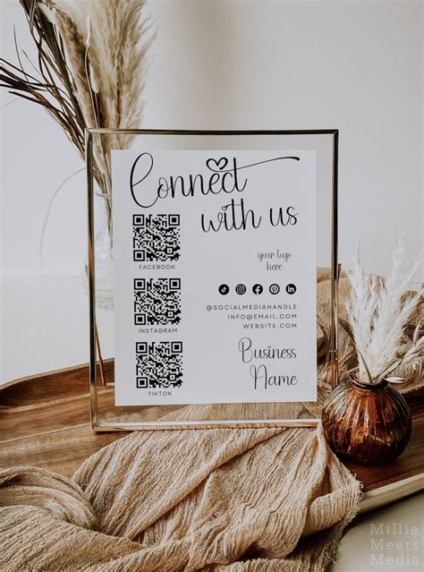 Social Media Sign Canva Template Editable Connect With Us Sign Qr Code