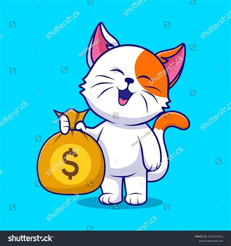 Cute Cat Holding Money Dollar Sack Stock Vector (Royalty Free) 2212474231 | Shutterstock